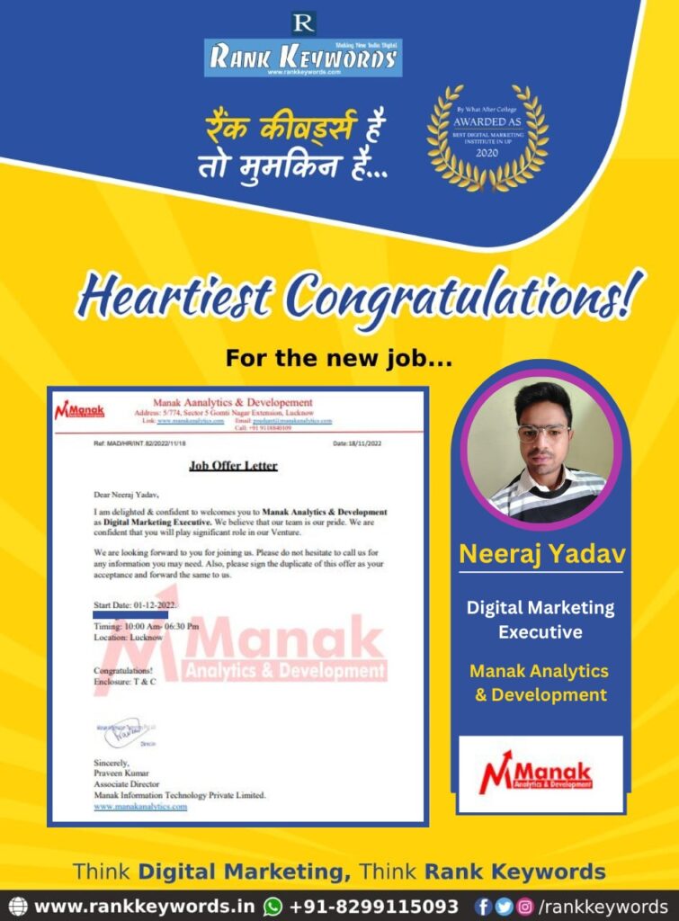 Rank Keywords students got placed in digital marketing industry